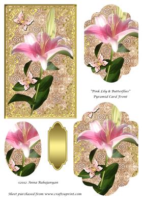 Pink Lily & Butterflies Pyramid Card Front