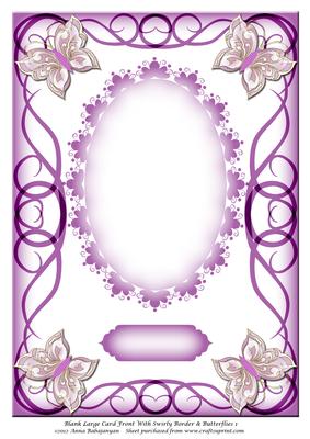 Blank Large Card Front with Swirly Border & Butterflies 1