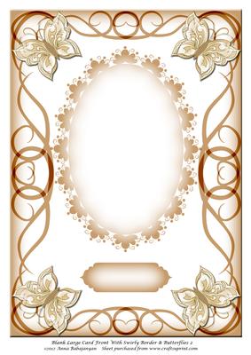 Blank Large Card Front with Swirly Border & Butterflies 2