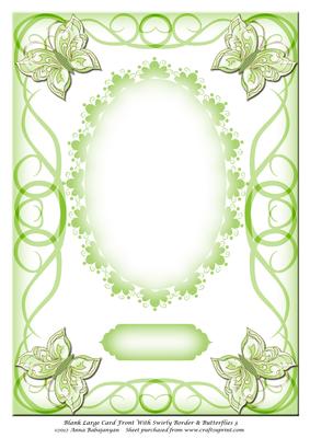 Blank Large Card Front with Swirly Border & Butterflies 3