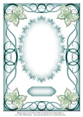 Blank Large Card Front with Swirly Border & Butterflies 4