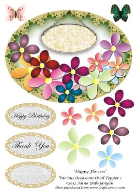 Happy Flowers Various Occasions Oval Topper 1