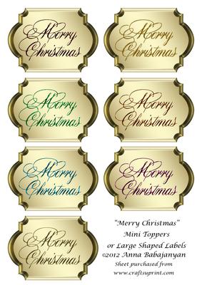 Merry Christmas Mini Toppers or Large Shaped Labels