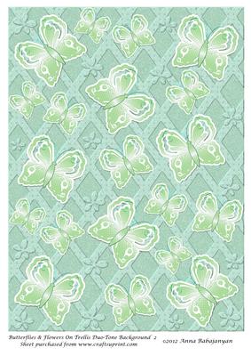 Butterflies & Flowers on Trellis Duo-tone Background 2