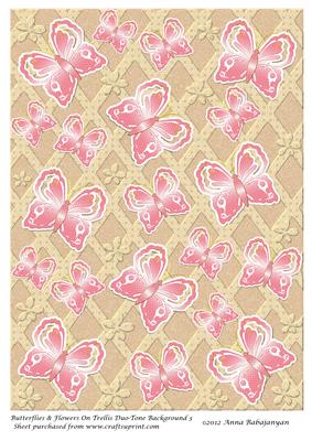 Butterflies & Flowers on Trellis Duo-tone Background 3