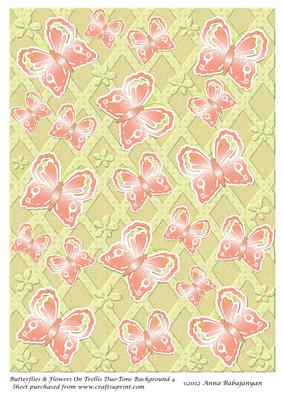 Butterflies & Flowers on Trellis Duo-tone Background 4