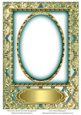 Decorative Border on Trellis Background Blank Card with Oval