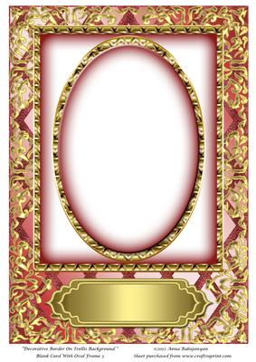 Decorative Border on Trellis Background Blank Card with Oval