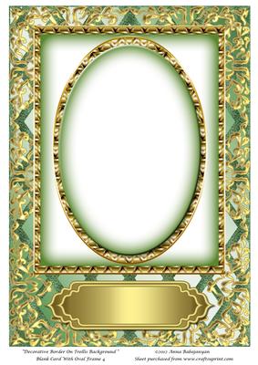 Decorative Border on Trellis Background Blank Card with Oval