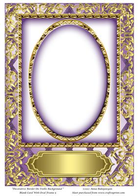 Decorative Border on Trellis Background Blank Card with Oval