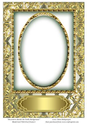 Decorative Border on Trellis Background Blank Card with Oval