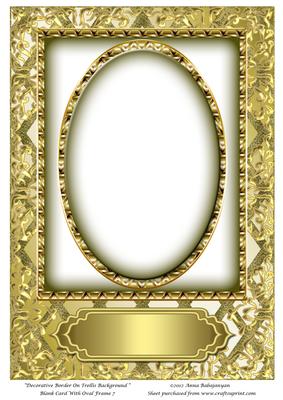 Decorative Border on Trellis Background Blank Card with Oval