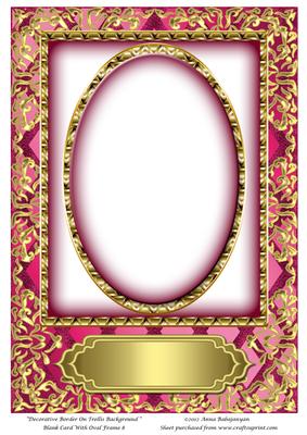 Decorative Border on Trellis Background Blank Card with Oval