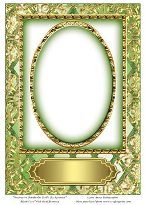 Decorative Border on Trellis Background Blank Card with Oval