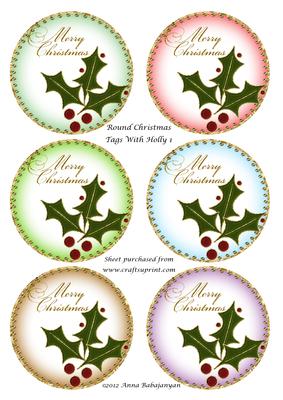 Round Christmas Tags with Holly 1