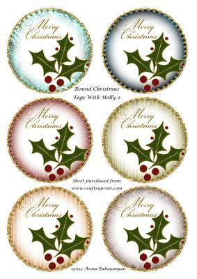 Round Christmas Tags with Holly 2