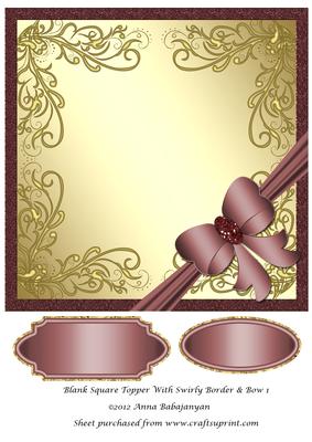 Blank Square Topper with Swirly Border & Bow 1