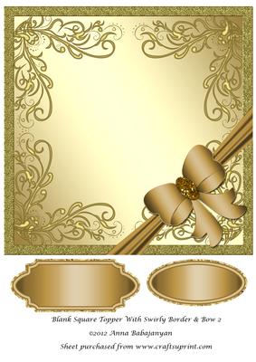 Blank Square Topper with Swirly Border & Bow 2