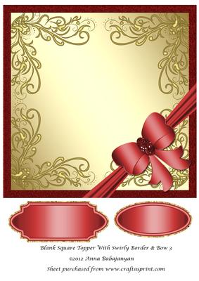 Blank Square Topper with Swirly Border & Bow 3