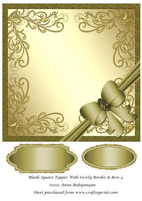 Blank Square Topper with Swirly Border & Bow 4