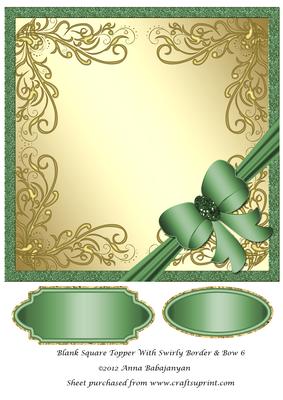 Blank Square Topper with Swirly Border & Bow 6