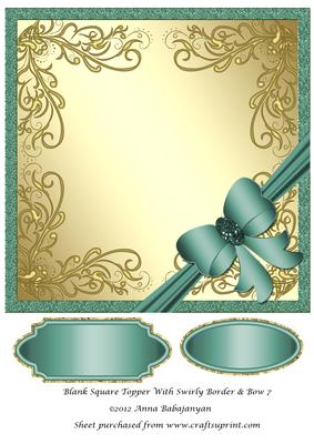 Blank Square Topper with Swirly Border & Bow 7