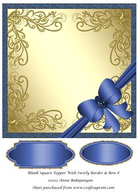 Blank Square Topper with Swirly Border & Bow 8