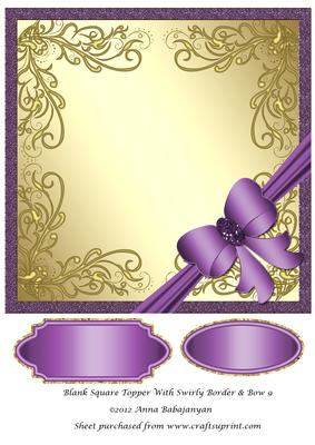 Blank Square Topper with Swirly Border & Bow 9