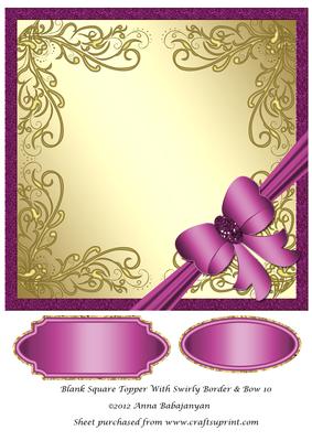 Blank Square Topper with Swirly Border & Bow 10