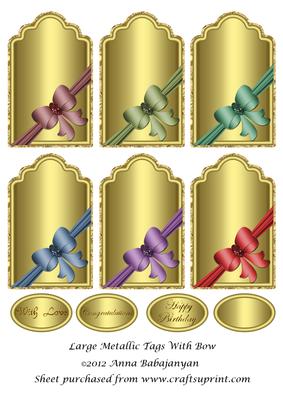 Large Metallic Tags with Bow