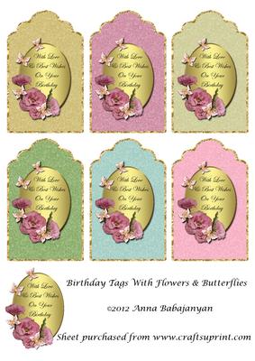 Birthday Tags with Flowers & Butterflies