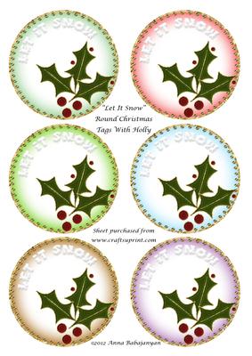 Let It Snow Round Christmas Tags with Holly