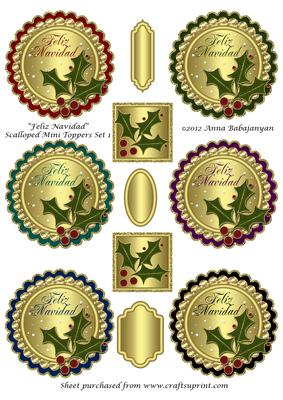 Feliz Navidad Scalloped Mini Toppers Set 1