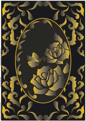 Two Roses and Butterfly Deep-yellow Black
