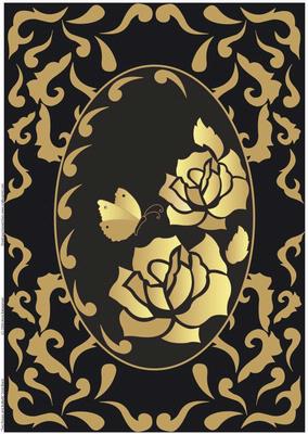Two Roses and Butterfly Gold-black