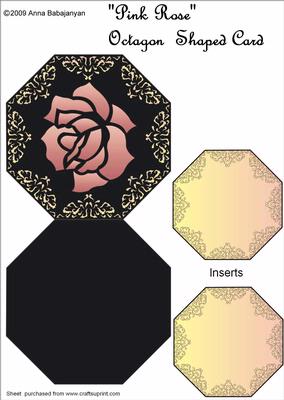Pink Rose Octagon Shaped Card