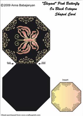 Elegant Pink Butterfly on Black Octagon Shaped Card