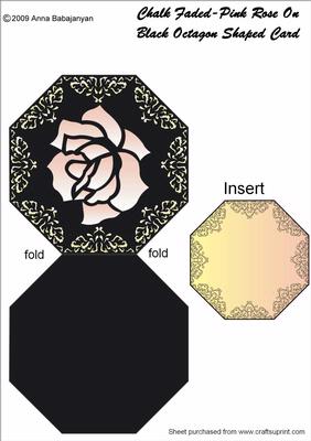 Chalk Faded-pink Rose on Black Octagon Shaped Card