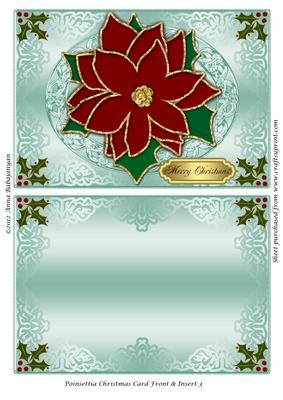Poinsettia Christmas Card Front & Insert 3