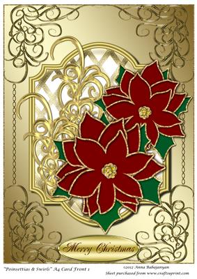 Poinsettias & Swirls A4 Card Front 1