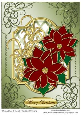 Poinsettias & Swirls A4 Card Front 2