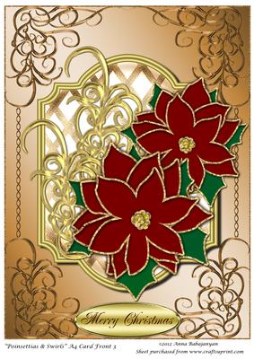 Poinsettias & Swirls A4 Card Front 3