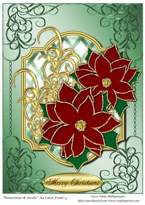 Poinsettias & Swirls A4 Card Front 4