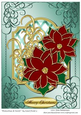Poinsettias & Swirls A4 Card Front 5