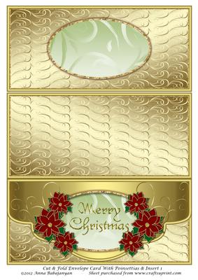 Cut & Fold Envelope Card with Poinsettias & Insert 1