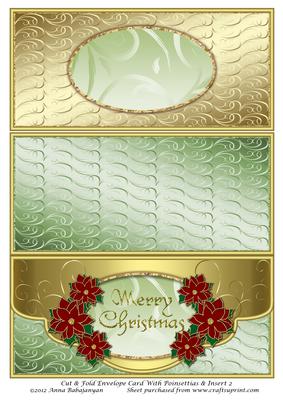 Cut & Fold Envelope Card with Poinsettias & Insert 2