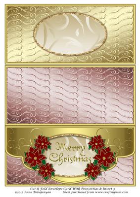 Cut & Fold Envelope Card with Poinsettias & Insert 3