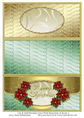 Cut & Fold Envelope Card with Poinsettias & Insert 4