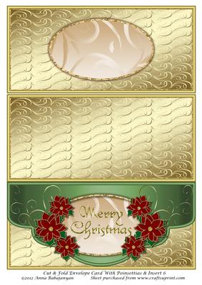 Cut & Fold Envelope Card with Poinsettias & Insert 6