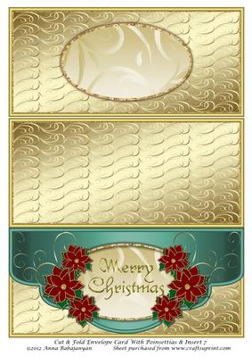 Cut & Fold Envelope Card with Poinsettias & Insert 7